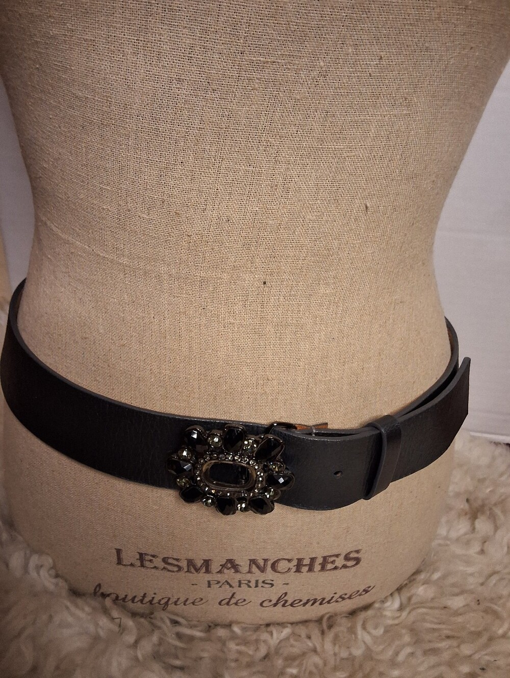 WORTH Black Leather Vintage Jeweled Buckle Western Cowgirl Belt Made in USA M/L - Picture 5 of 12